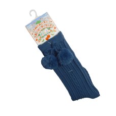 S355-SB: Steel Blue Knee Length Socks w/Pom Pom (0-24 Months)